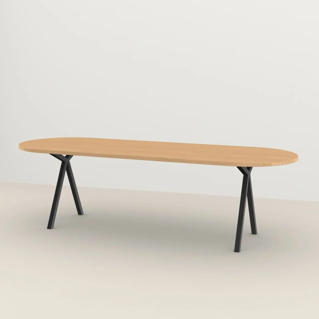 Eettafel Slim X-type plat ovaal naturel 300x90 cm recht