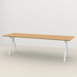 Eettafel Slim X-type wit frame naturel 240x90 cm verjongd