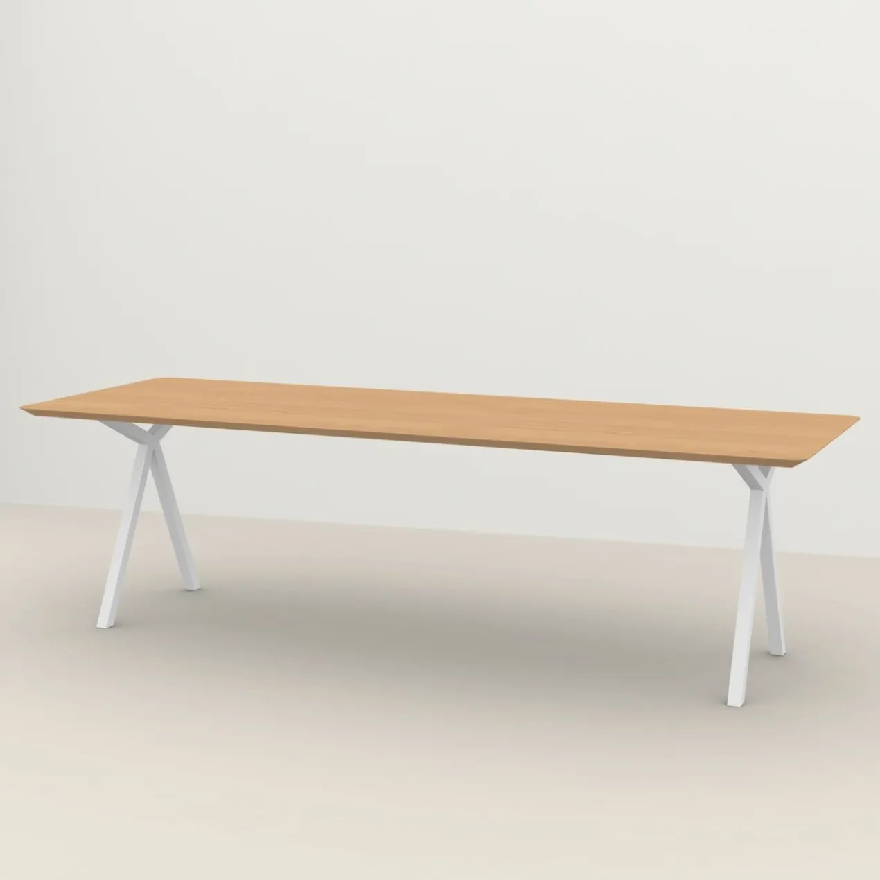 Eettafel Slim X-type wit frame naturel 240x90 cm verjongd