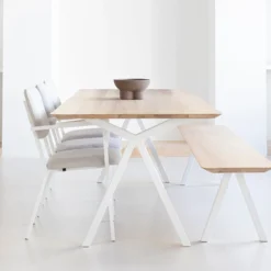 Eettafel Slim X-type wit frame naturel 260x90 cm verjongd