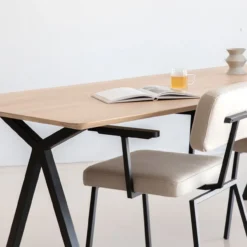 Eettafel Slim X-type zwart frame naturel 220x90 cm verjongd
