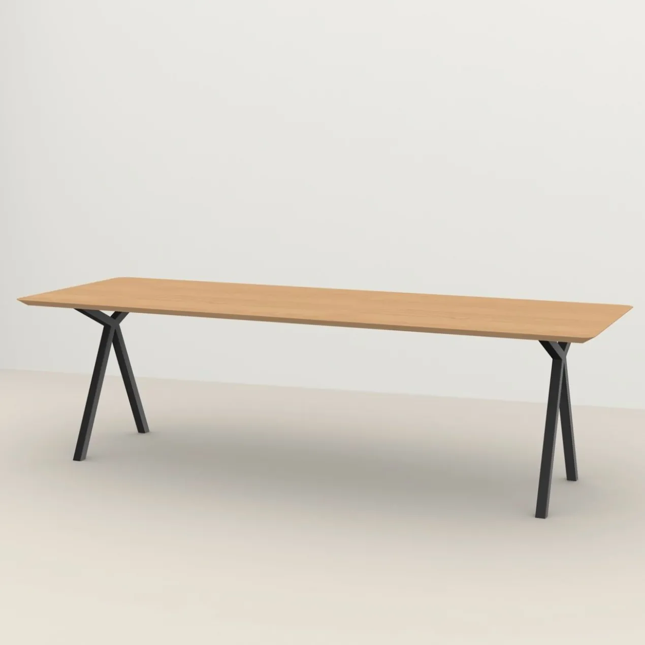 Eettafel Slim X-type zwart frame naturel 220x90 cm verjongd