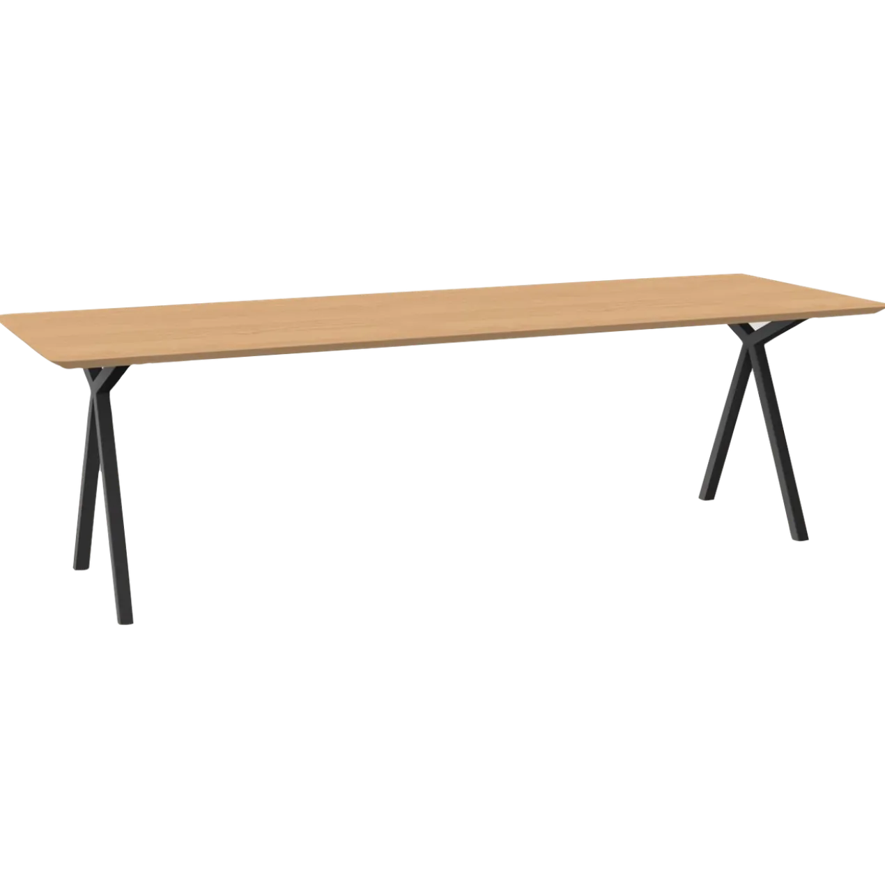 Eettafel Slim X-type zwart frame naturel 220x90 cm verjongd