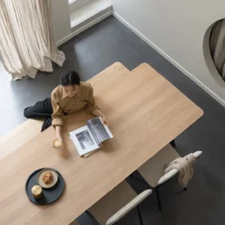 Eettafel Slim X-type zwart frame naturel 240x90 cm verjongd