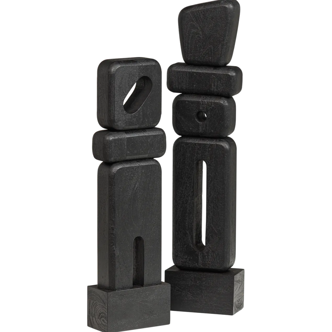 Elon sculptuur ornamenten hout zwart - set van 2