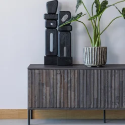 Elon sculptuur ornamenten hout zwart - set van 2