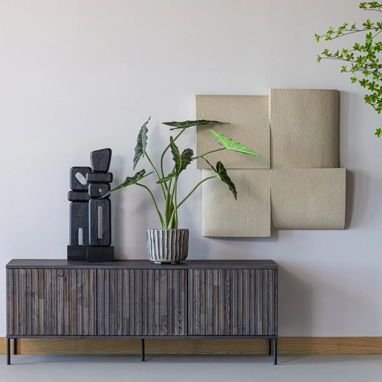 Elon sculptuur ornamenten hout zwart - set van 2