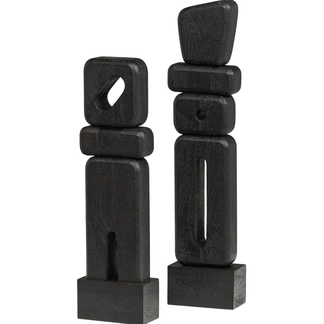 Elon sculptuur ornamenten hout zwart - set van 2
