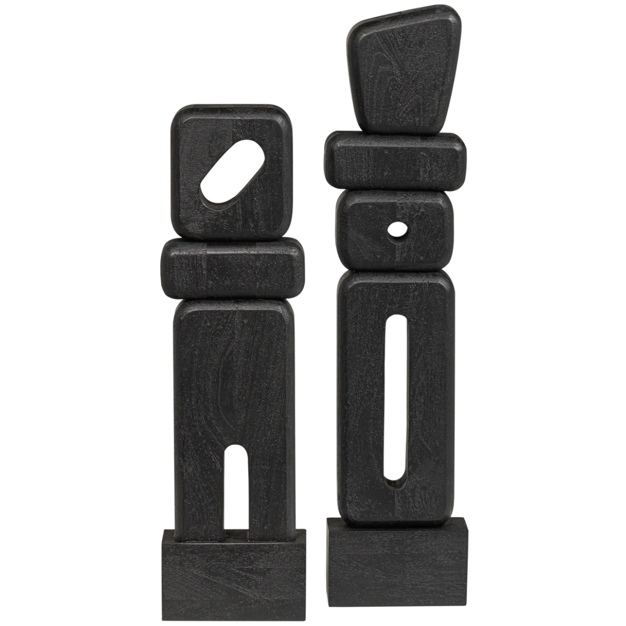 Elon sculptuur ornamenten hout zwart - set van 2