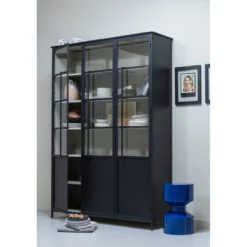 Exhibit xl 3-deurs vitrinekast metaal zwart