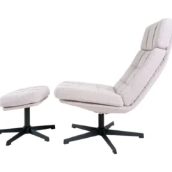 Fauteuil Aiden + Hocker Bouclé Naturel