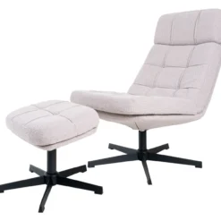 Fauteuil Aiden + Hocker Bouclé Naturel