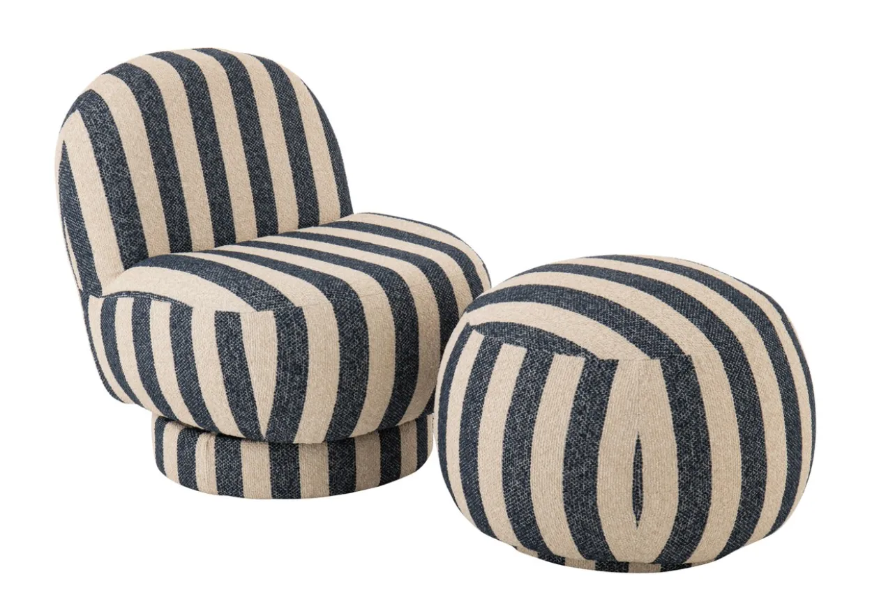 Fauteuil gestreept blauw/wit