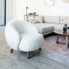 Fauteuil Mona Teddy wit - walnoot kleur poten