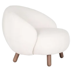 Fauteuil Mona Teddy wit - walnoot kleur poten