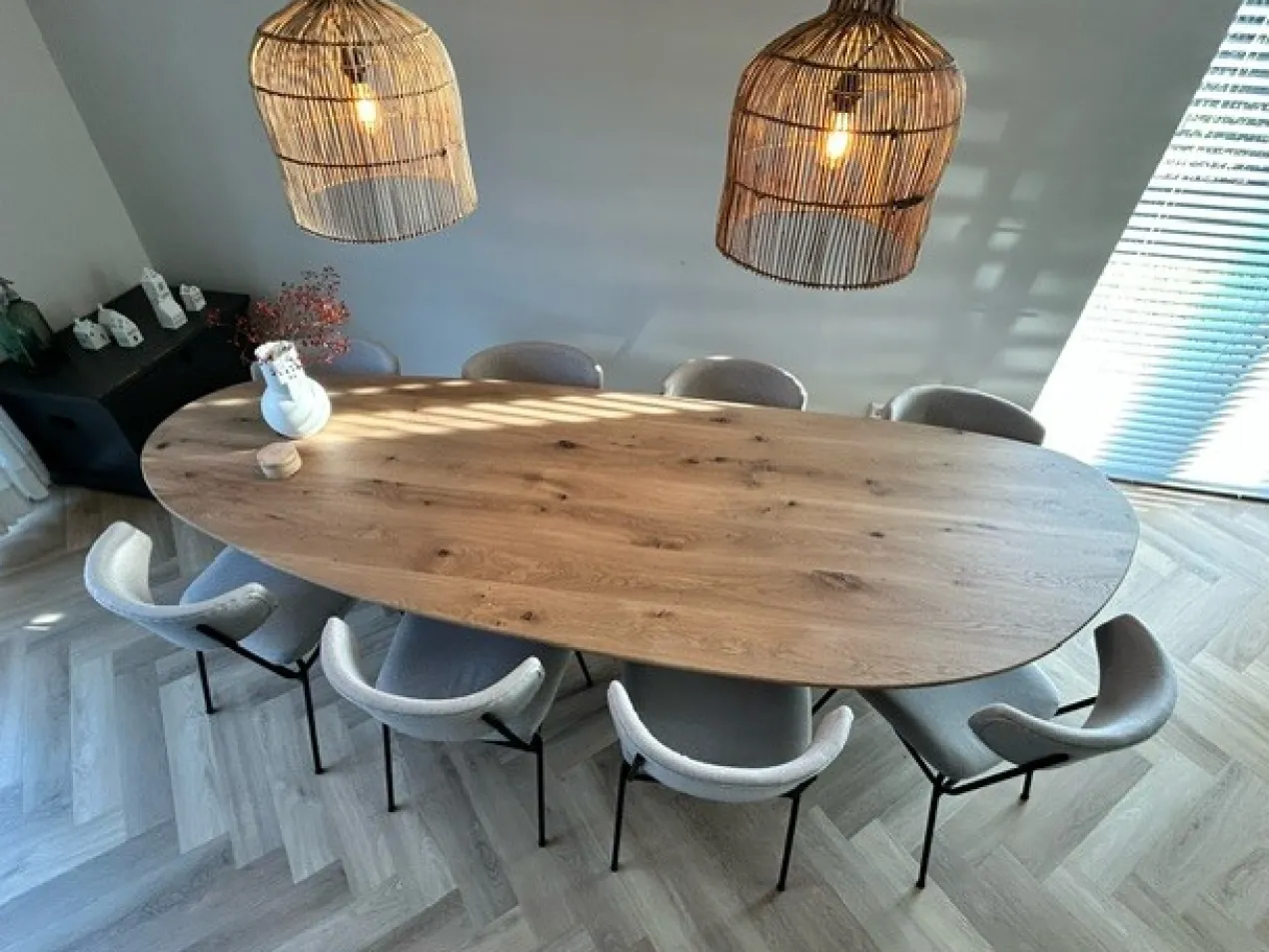 Firma Hout & Staal Eettafel Leaf | Mikado frame | Matte lak Eettafel Leaf | 220*100 cm | Rechte rand | Matte lak