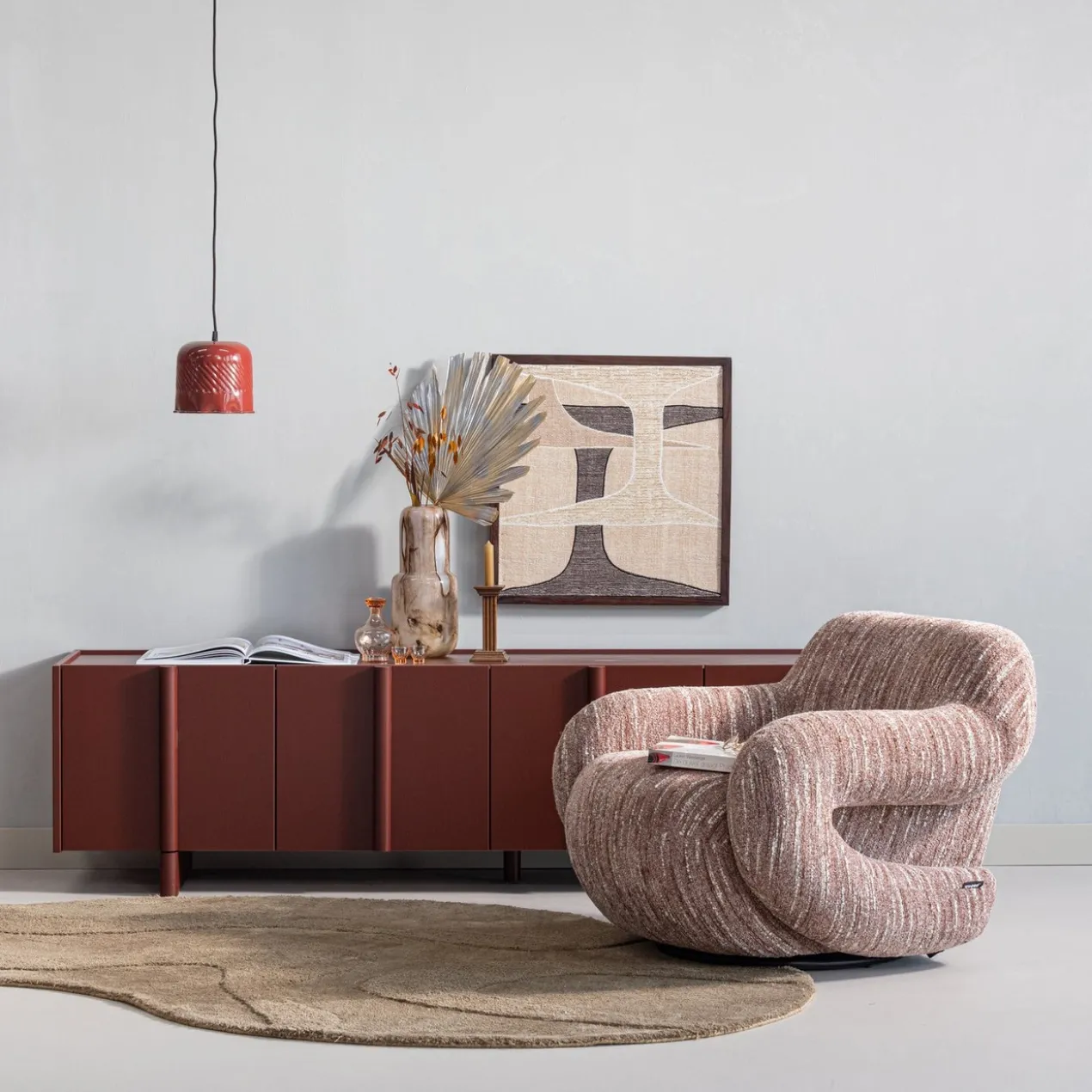 Folke fauteuil chenille oudroze melange