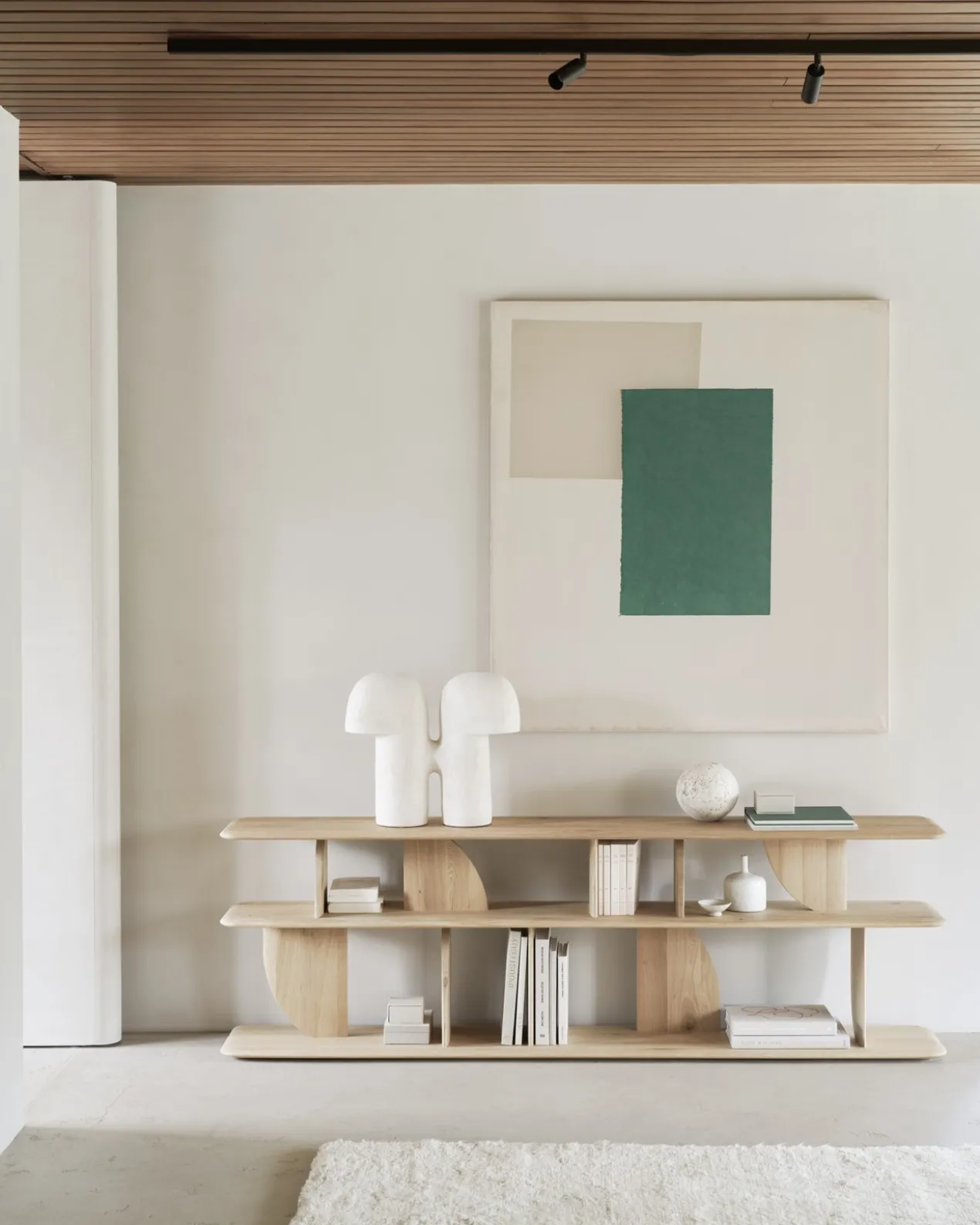 Geometric zitbank console - eiken geolied - 210x35xh67