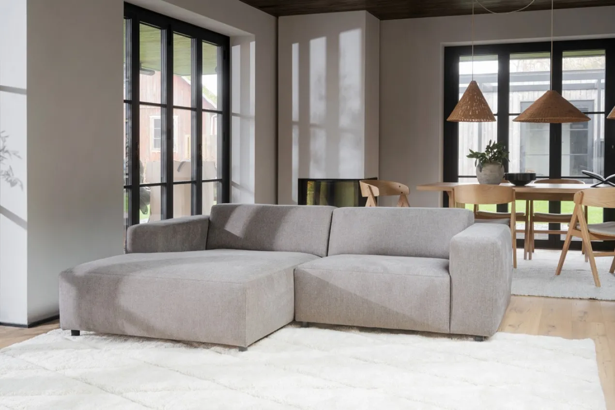 Gestoffeerde 3-zits hoekbank Willard - 234 cm Lichtbeige - rechts