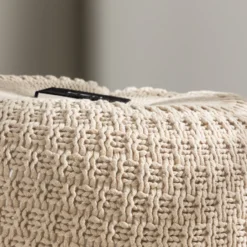 Gevlochten poef Sylvie Beige - Ø 60 cm