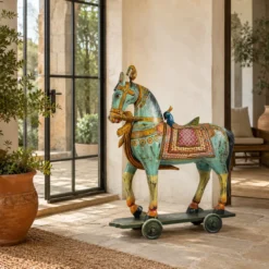Ghoda - Handbeschilderd Houten Paard op Wielen