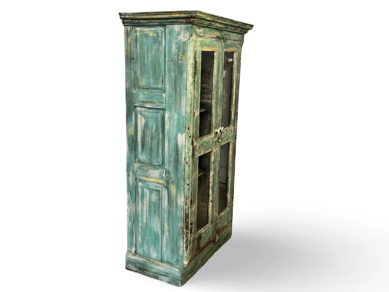 Glaskast 2 deur turquoise uniek