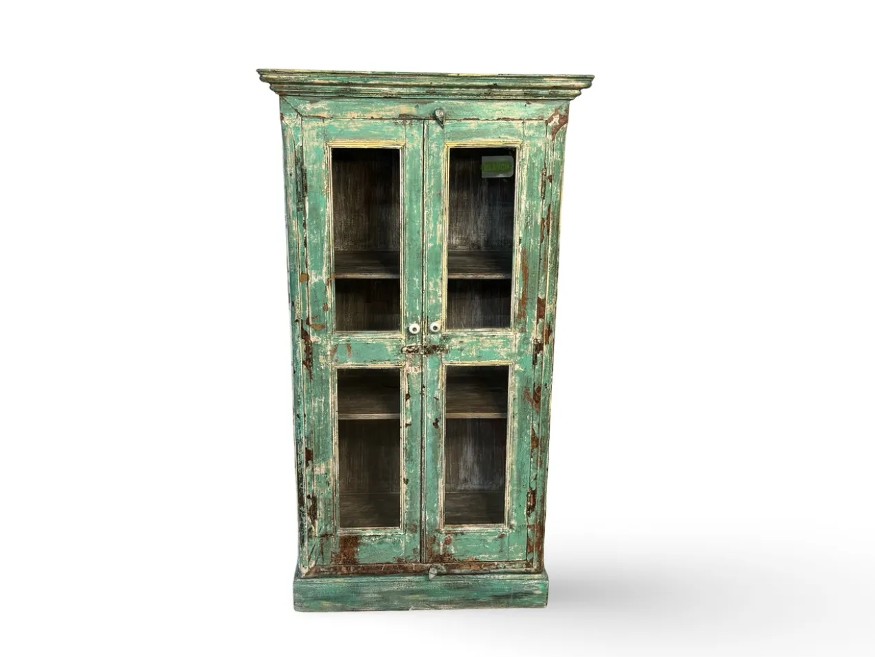 Glaskast 2 deur turquoise uniek
