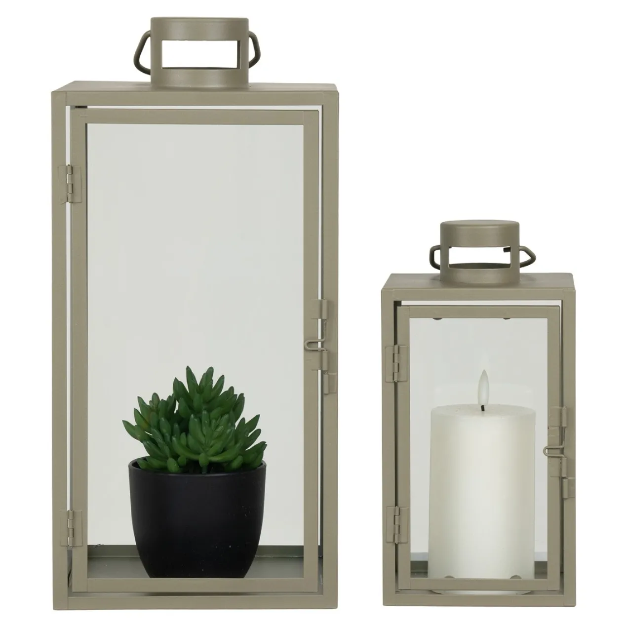Glazen windlicht Ted groen - set van 2