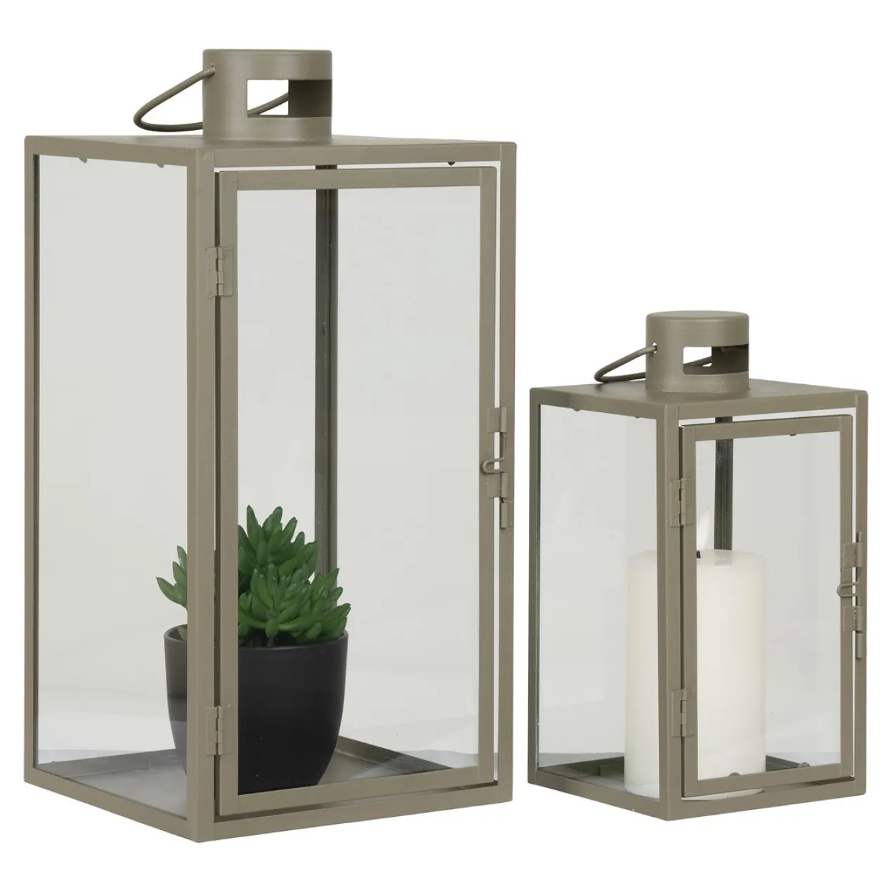 Glazen windlicht Ted groen - set van 2