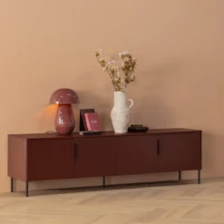 Gunnar tv meubel 200 cm grenen bordeauxrood [fsc]