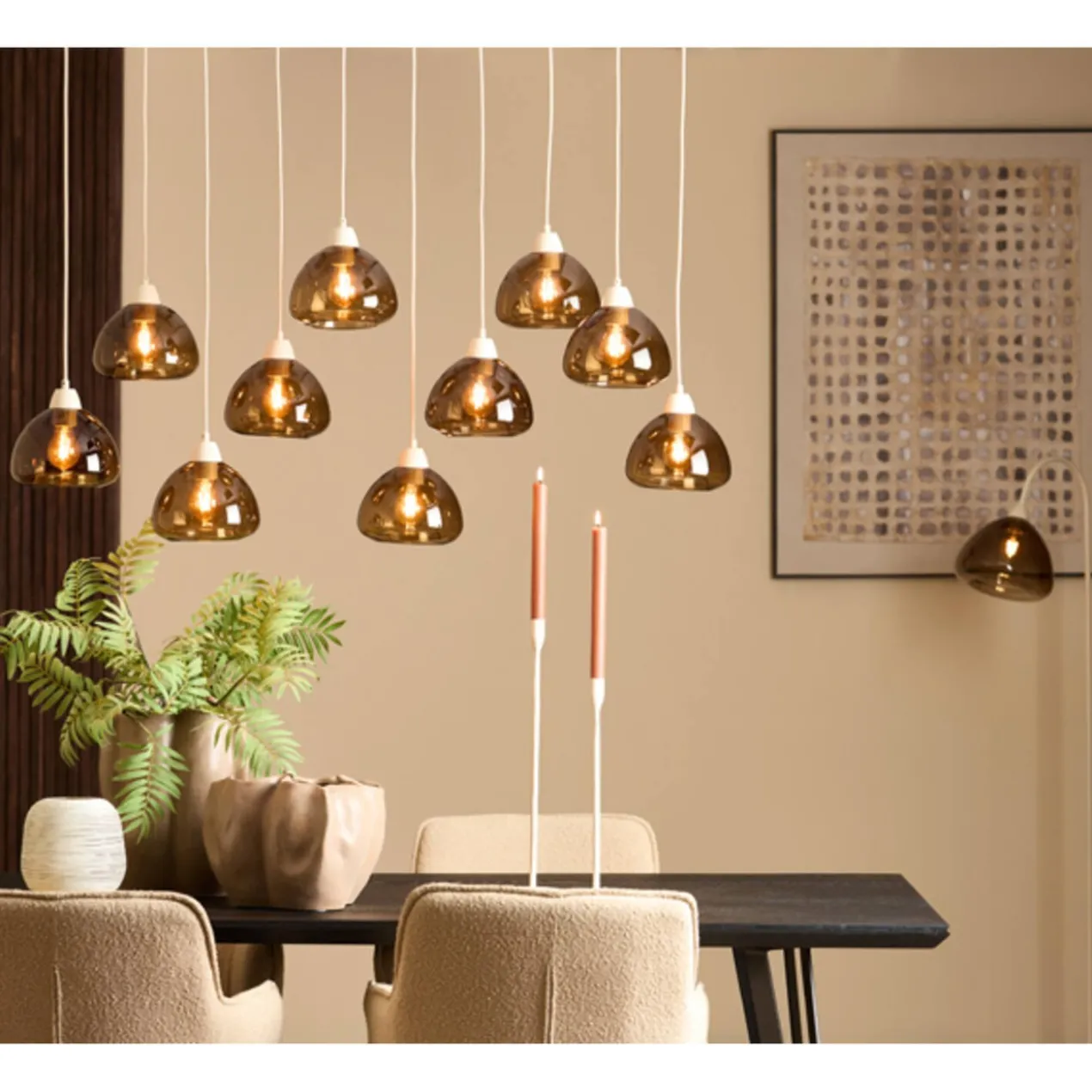 Hanglamp Bisho 10 sand/amberglas