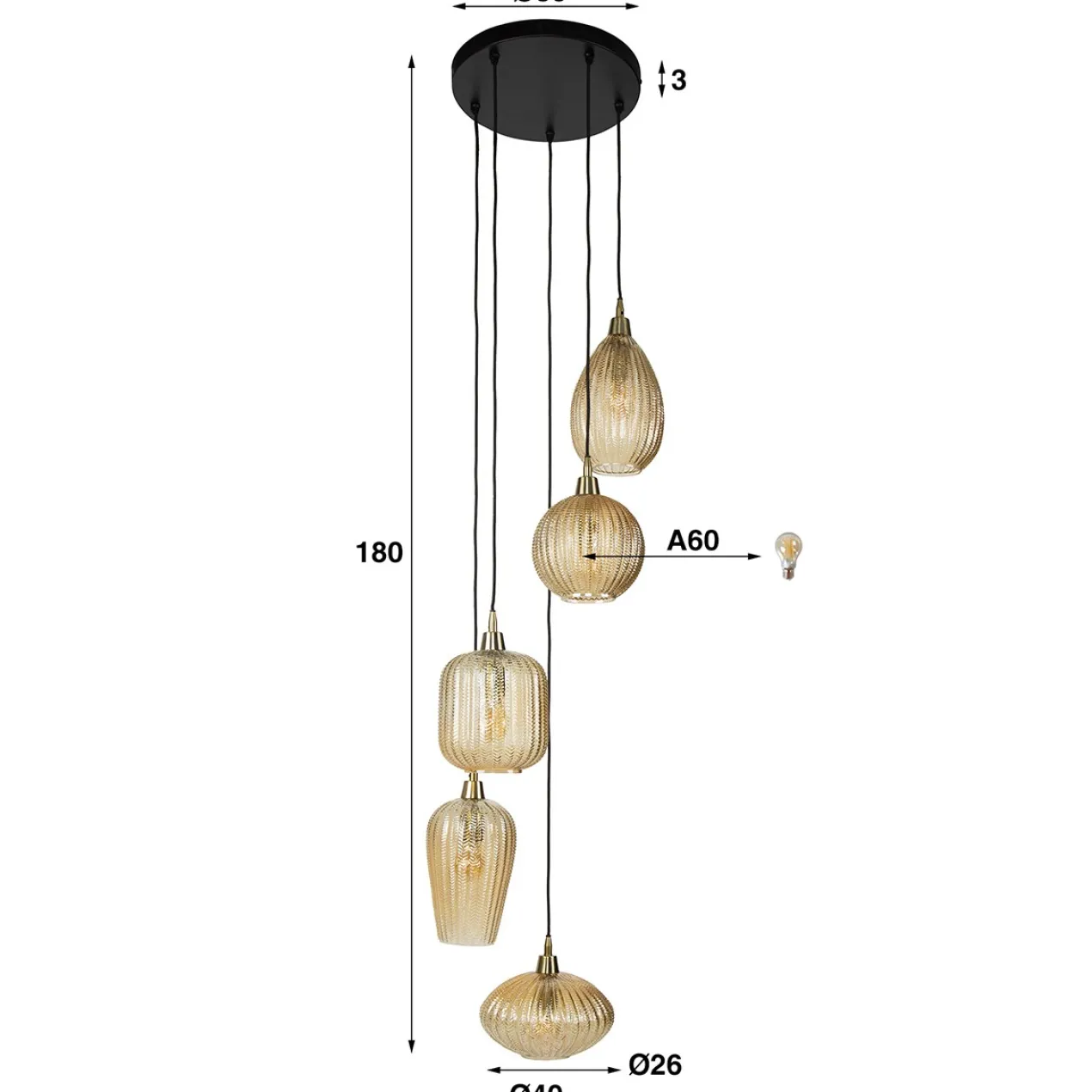 Hanglamp Buckingham Amber getrapt