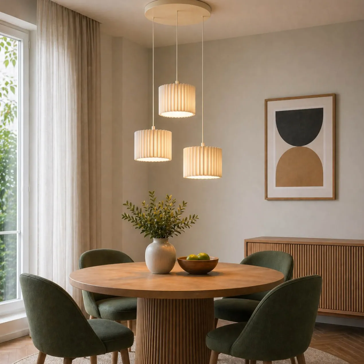 Hanglamp Ferry 3-lichts rond beige