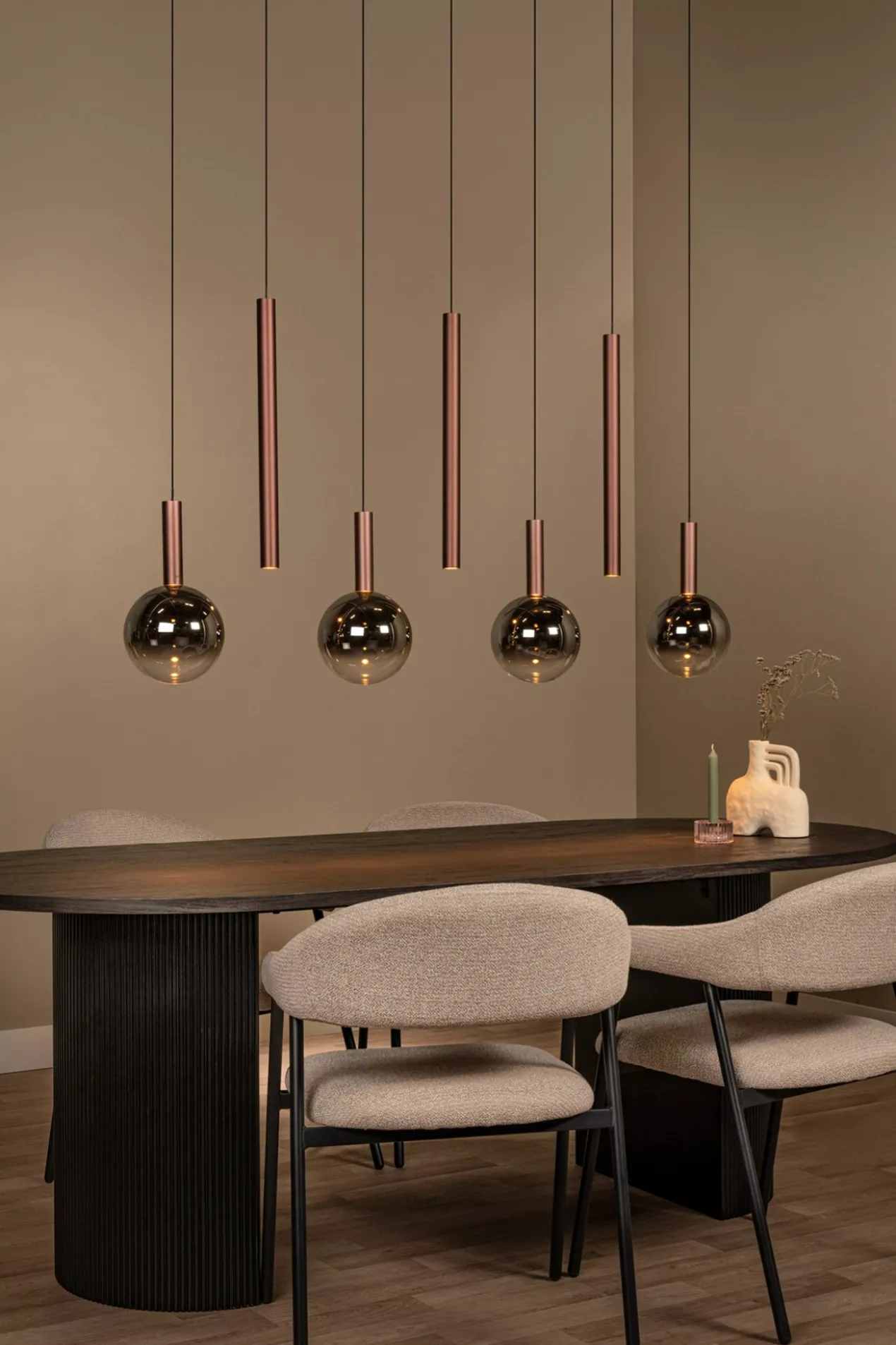 Hanglamp Jasmine balk 7-lichts koper
