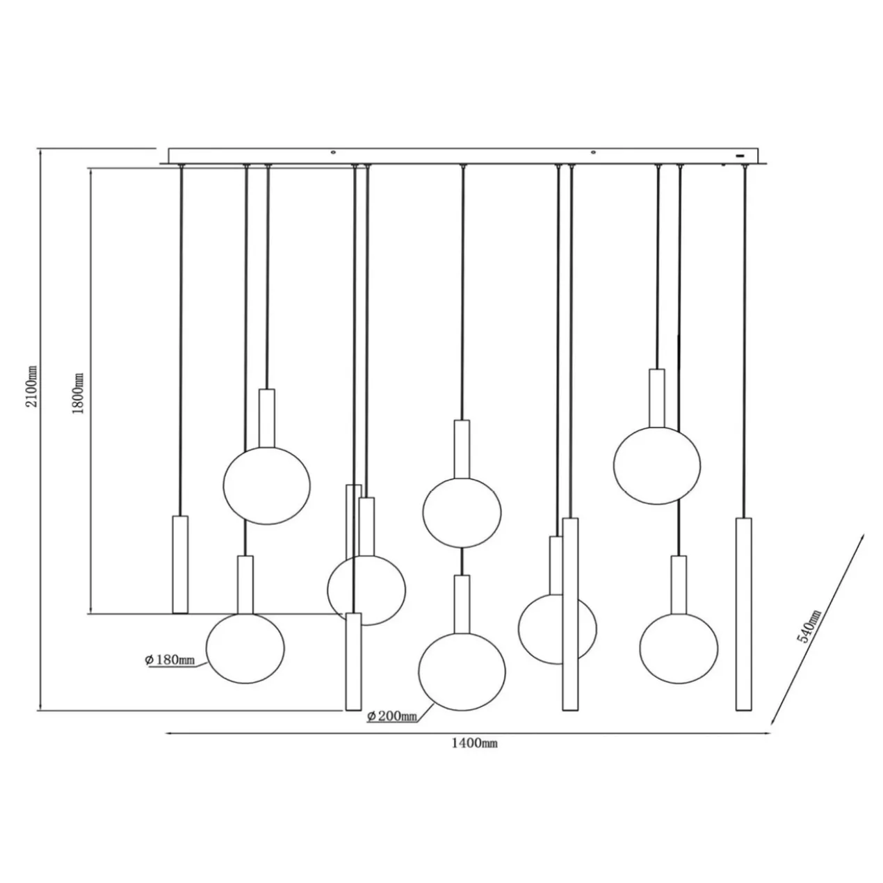 Hanglamp Jasmine ovaal 14-lichts koper