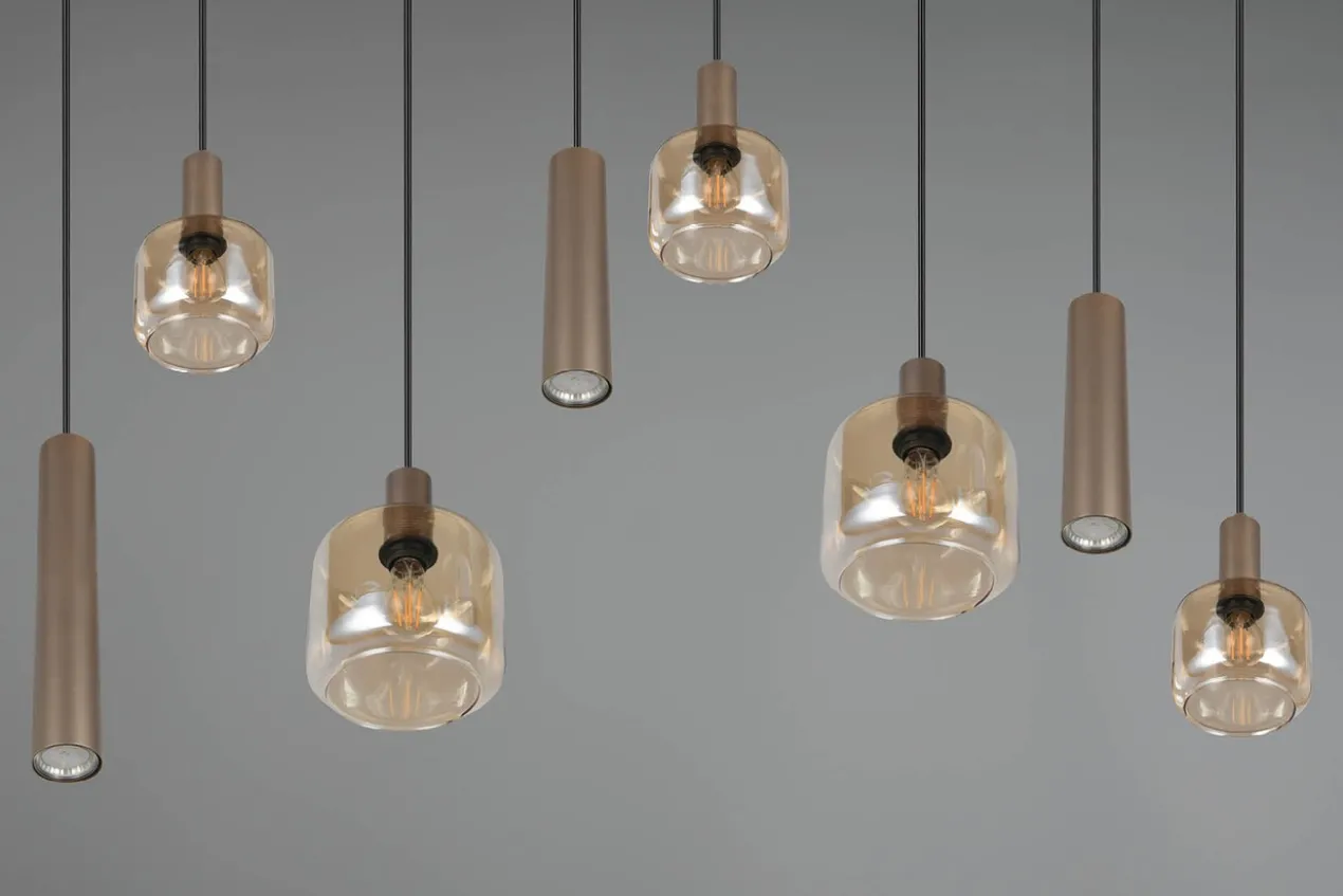 Hanglamp Lizie 8-lichts plaat brons