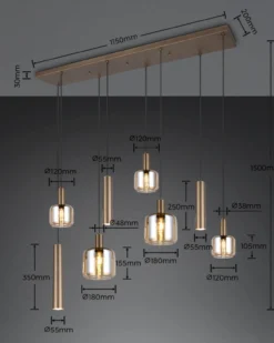Hanglamp Lizie 8-lichts plaat brons