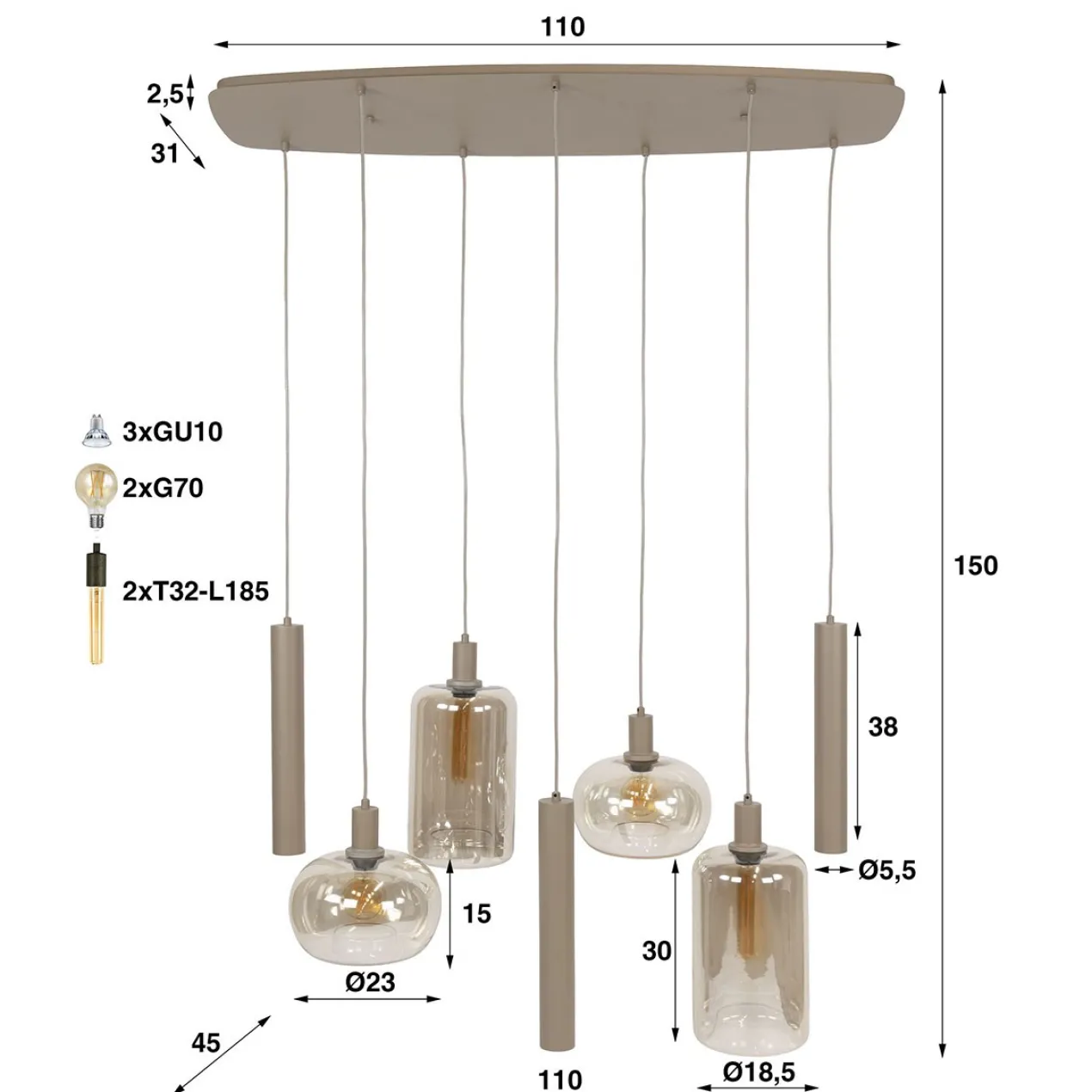 Hanglamp Serendipity 7 beige