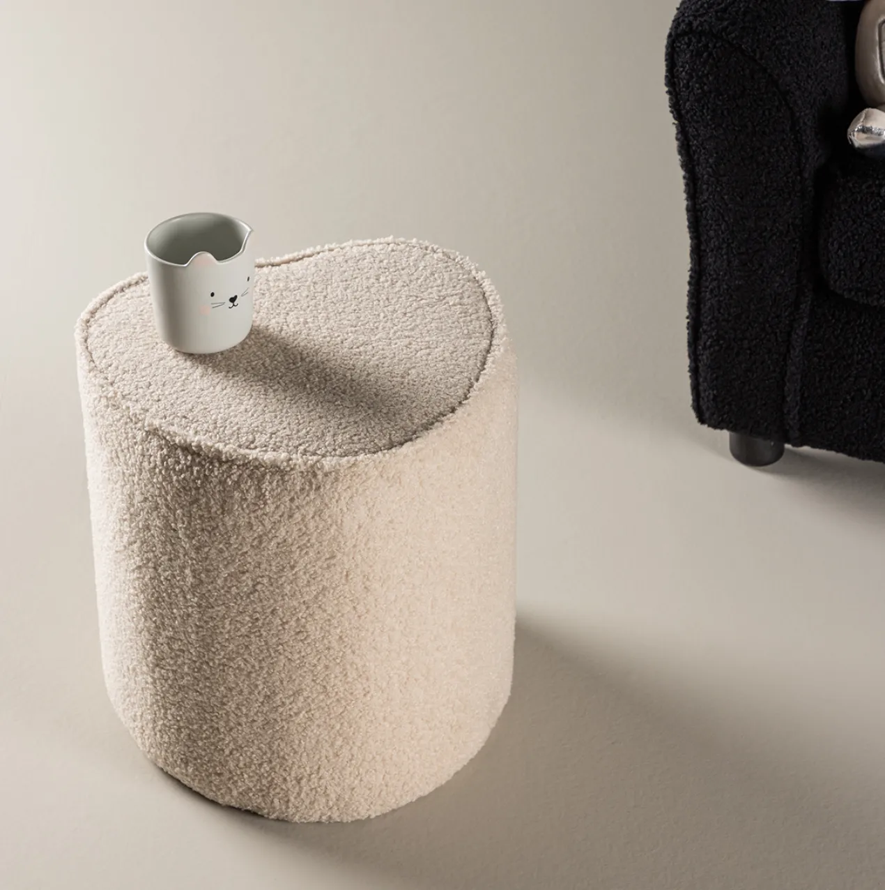 Hartvormige kinderpoef teddystof Jilly Beige
