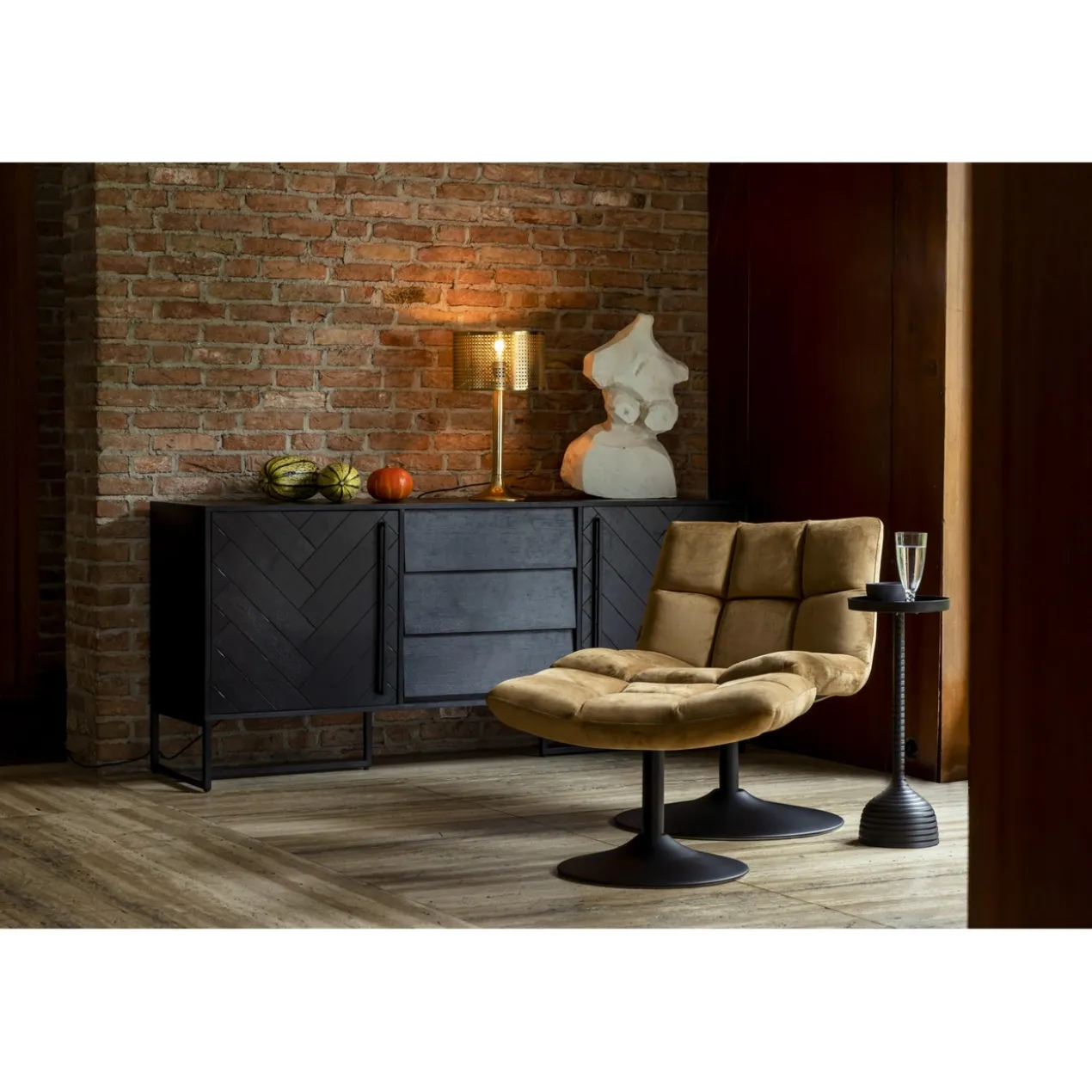 Hocker bar velvet golden brown