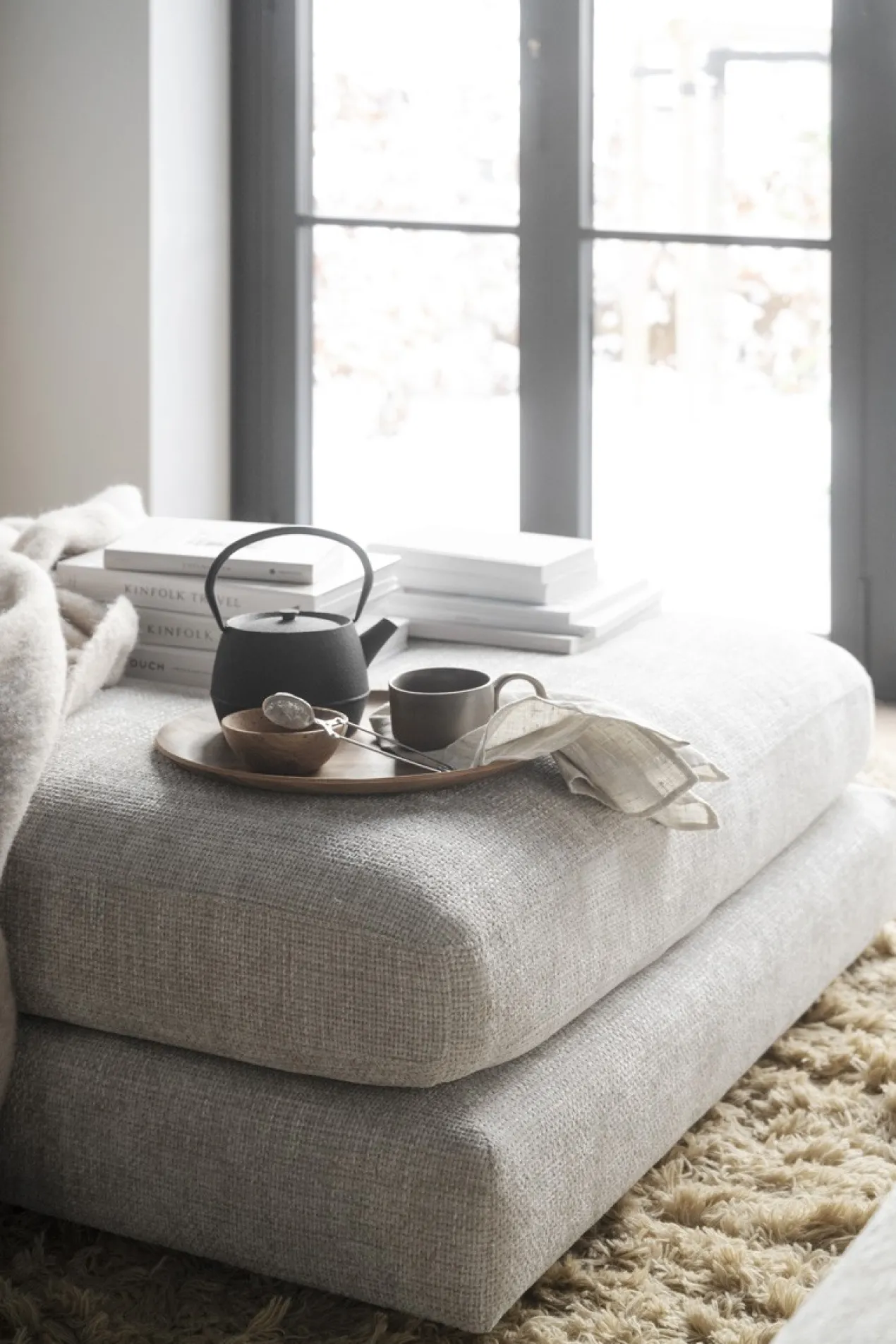 Hocker Duncan - 112 cm Lichtgrijs/beige