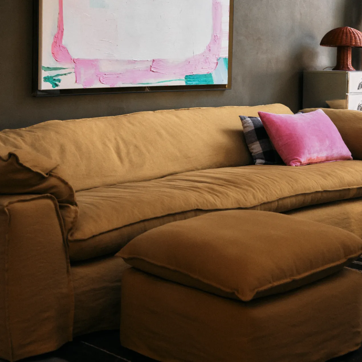 Hocker Nomad linnen burnt ochre