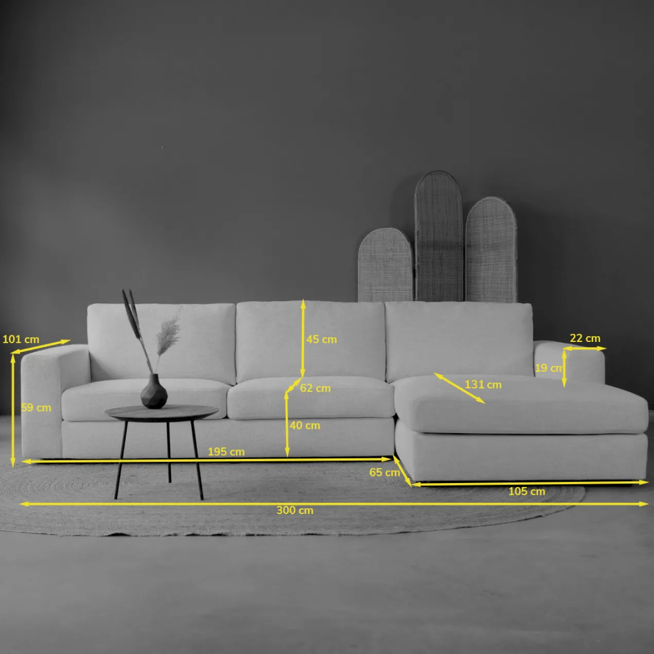 Hoekbank Avero crème chaise longue links