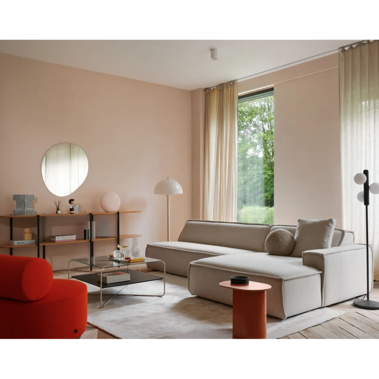 Hoekbank Edge divan rechts cube lichtgroen