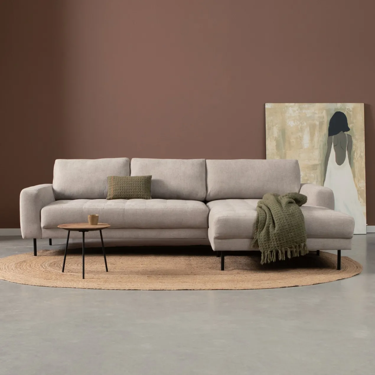 Hoekbank Evora beige chaise longue rechts