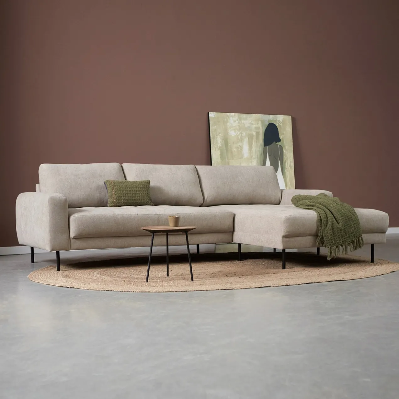 Hoekbank Evora beige chaise longue rechts