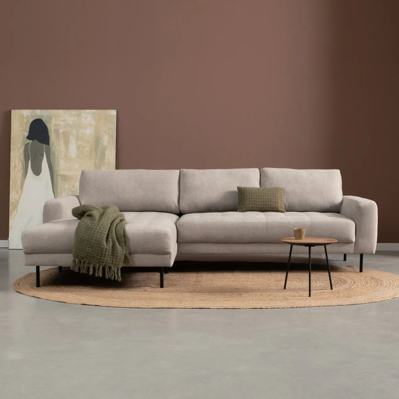 Hoekbank Evora beige chaise longue links
