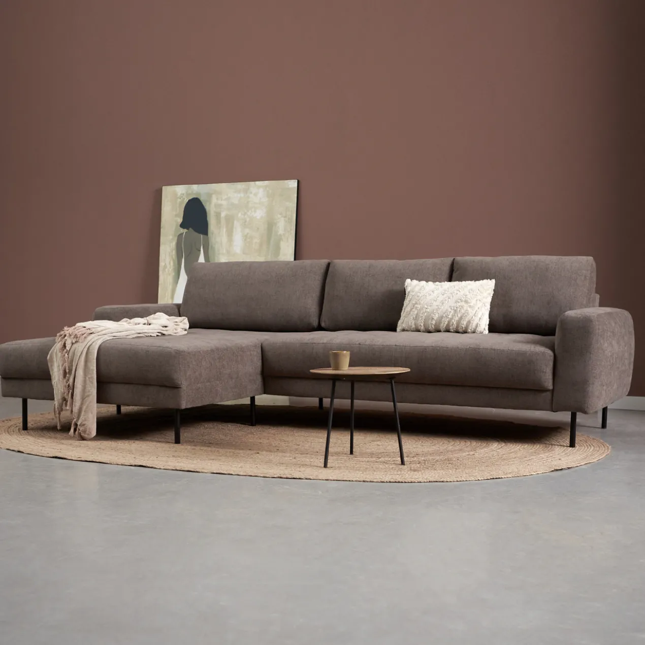 Hoekbank Evora taupe chaise longue links