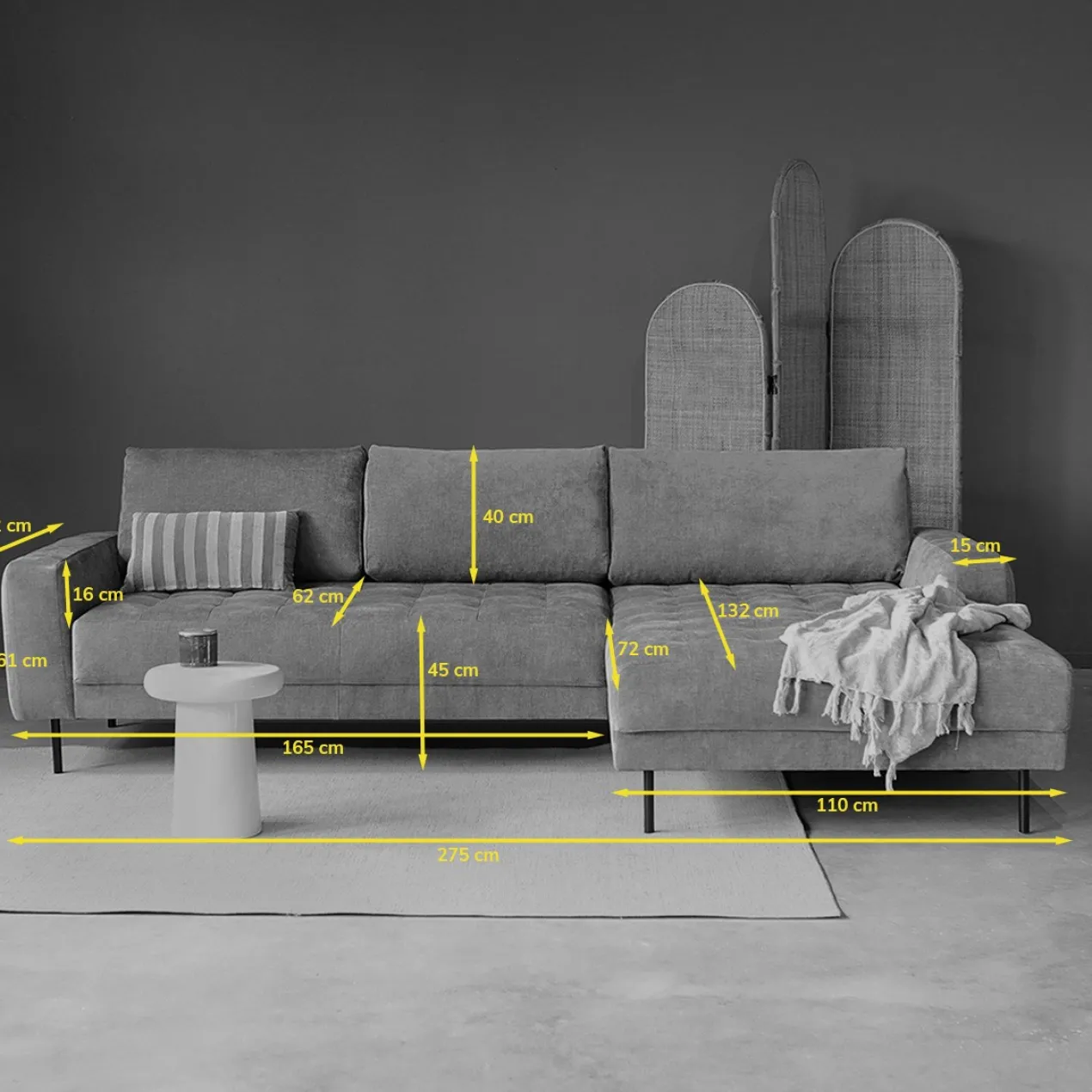 Hoekbank Evora taupe chaise longue links