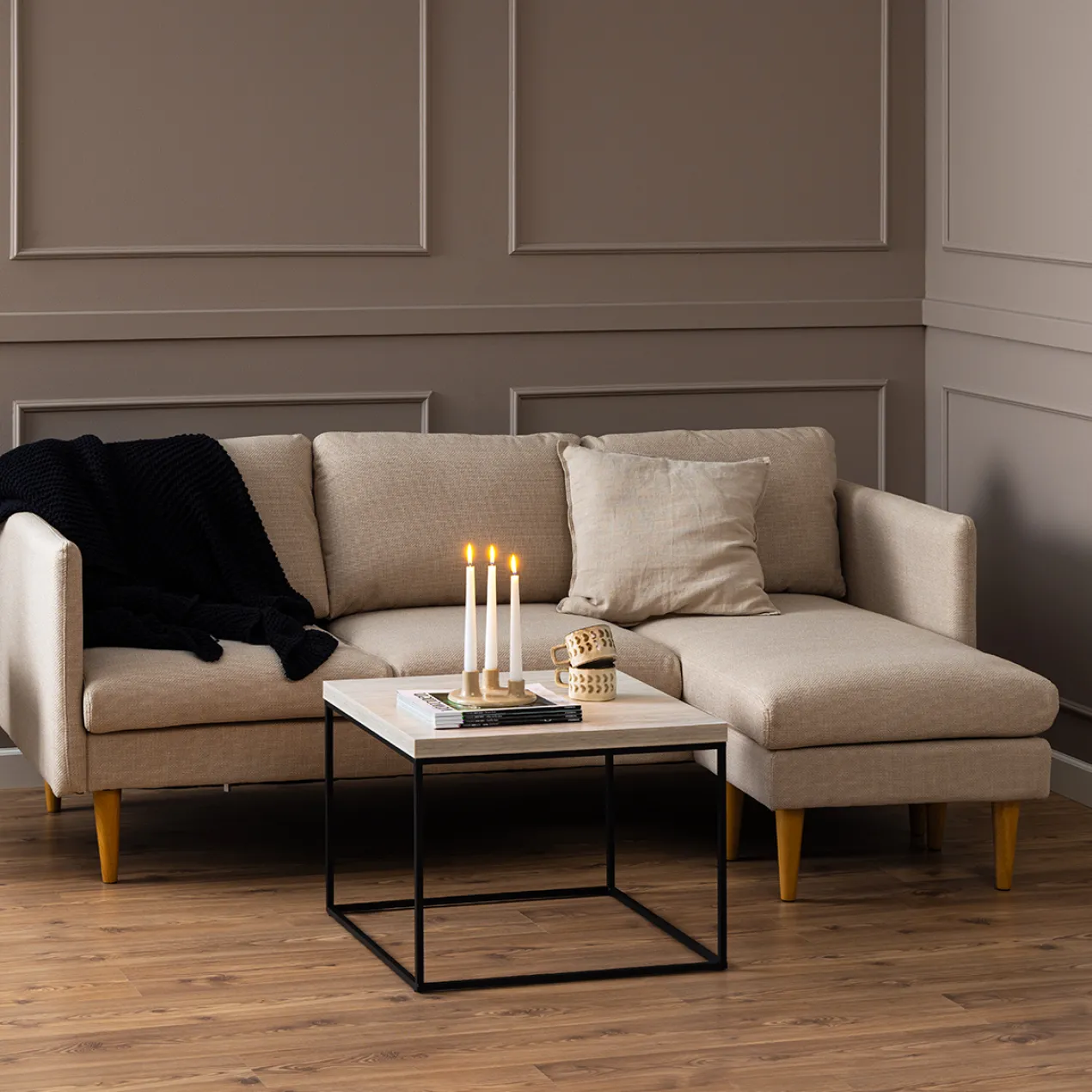 Hoekbank Jelle 2-zits - met verstelbare chaise longue Beige